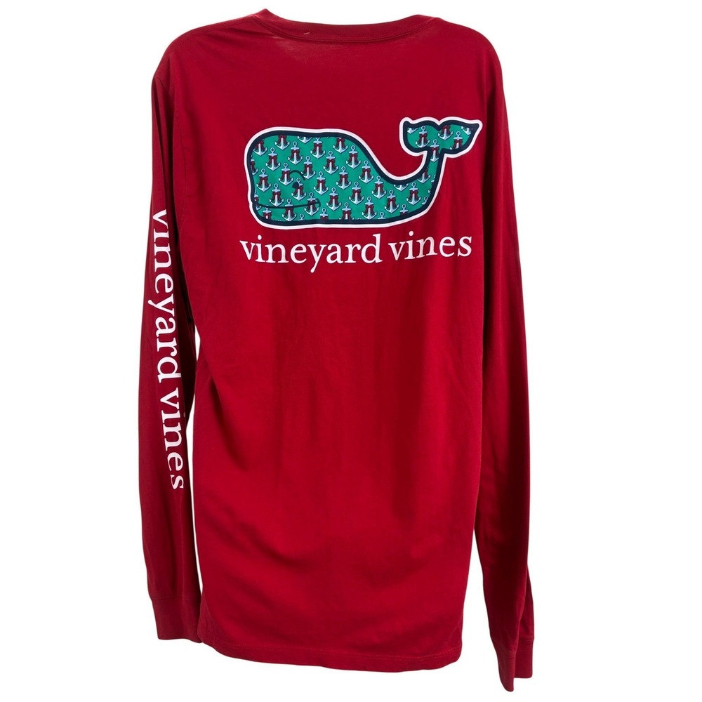 Vineyard‎ Vines Long Sleeve Shirt Medium Red Anchor Whale Graphic Pocket Tee